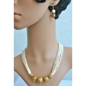 Pearl Gold Red Ball Necklace Set